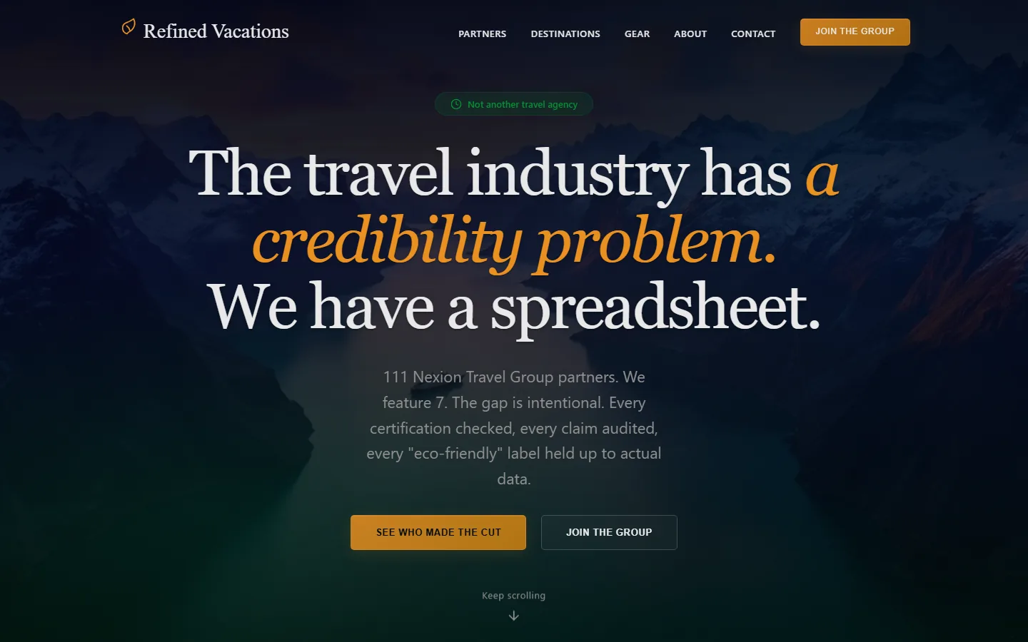 Refined Vacations eco-adventure homepage