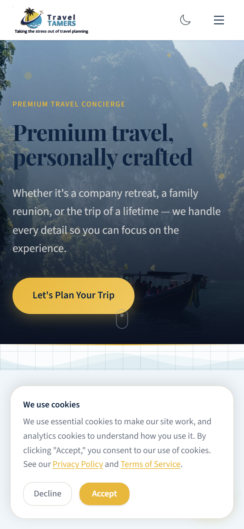 Mobile view of homepage showing hero section on iPhone viewport